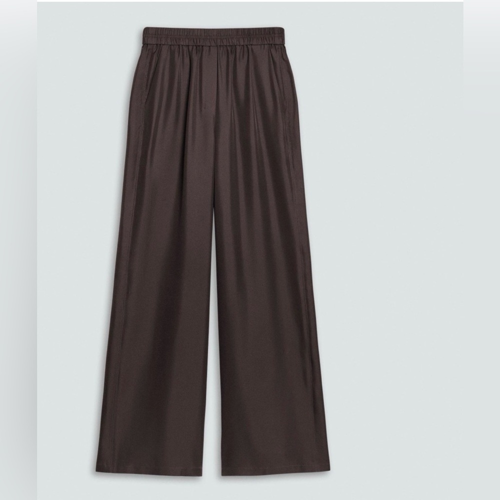 Theory Cacao Wide-Leg Pull-On Silk-Twill Pants